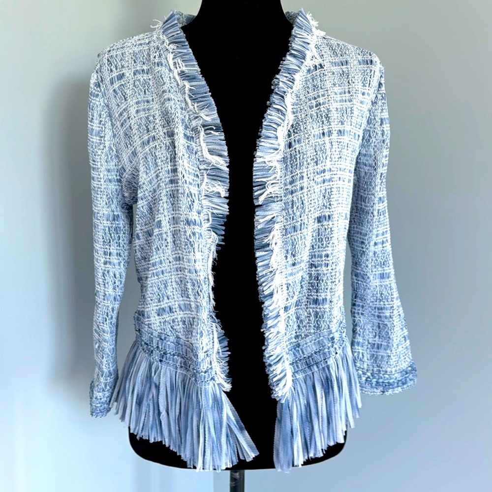 WHBM blue white fringe blazer jacket. Size Small.